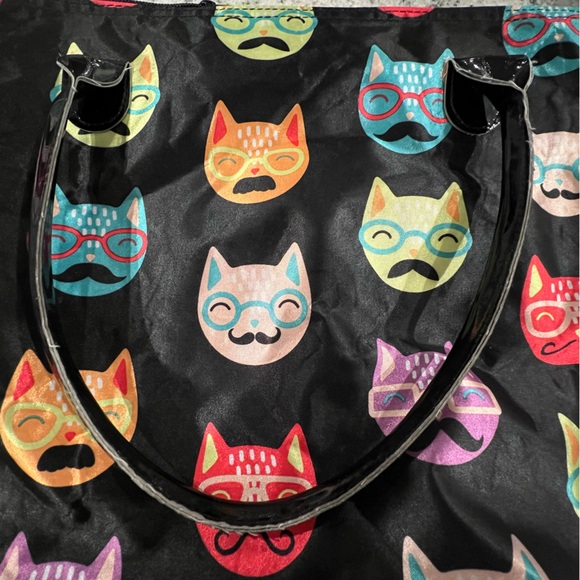 Super Cute🐱Colorful Cats in Glasses Print Tote Bag, Zip Top , Sturdy Handles - Picture 4 of 10